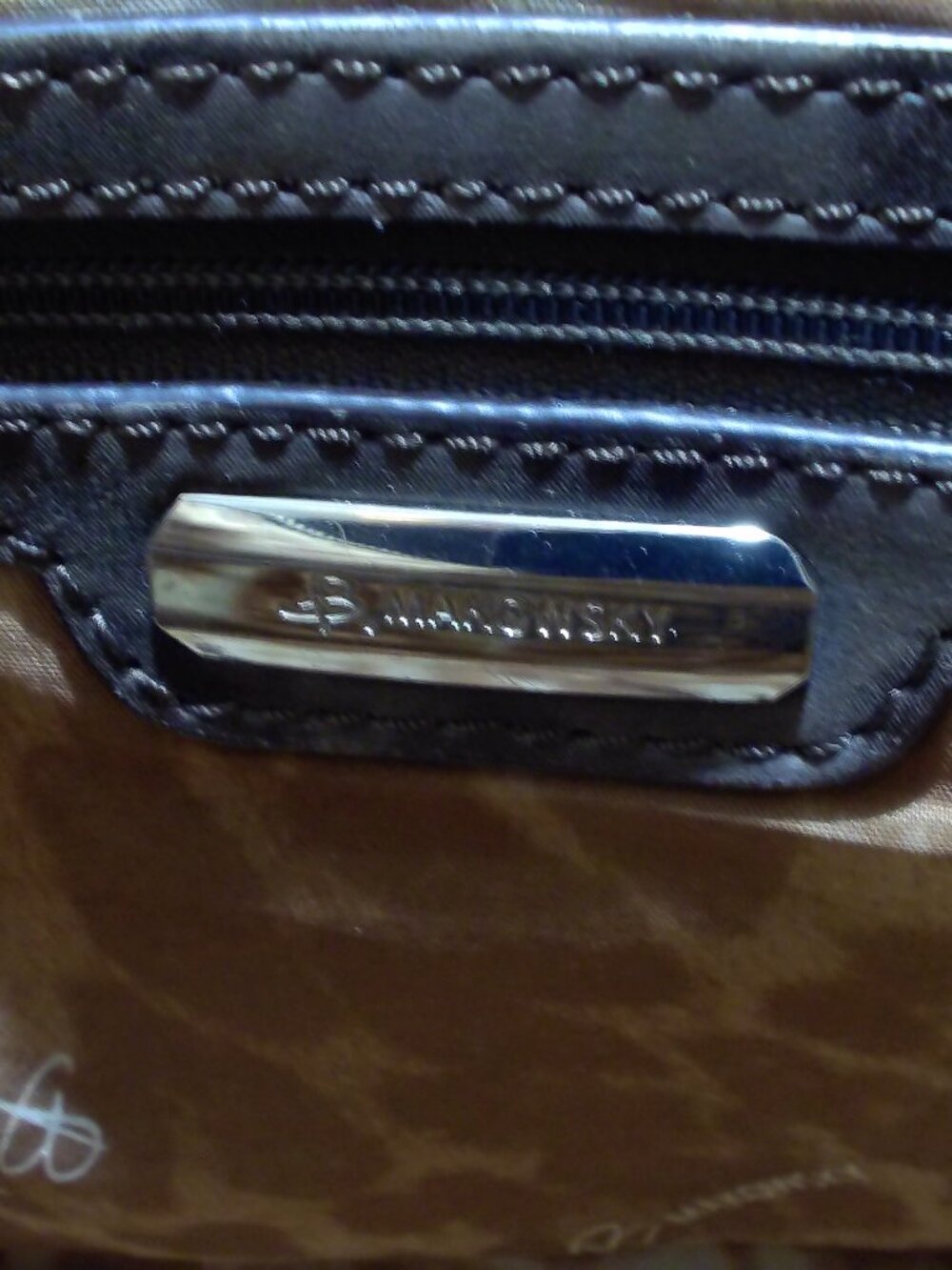 B. Markowsky, Tan Leather with Leopard Print on Leather, Silver Hardware - Picture 3 of 6